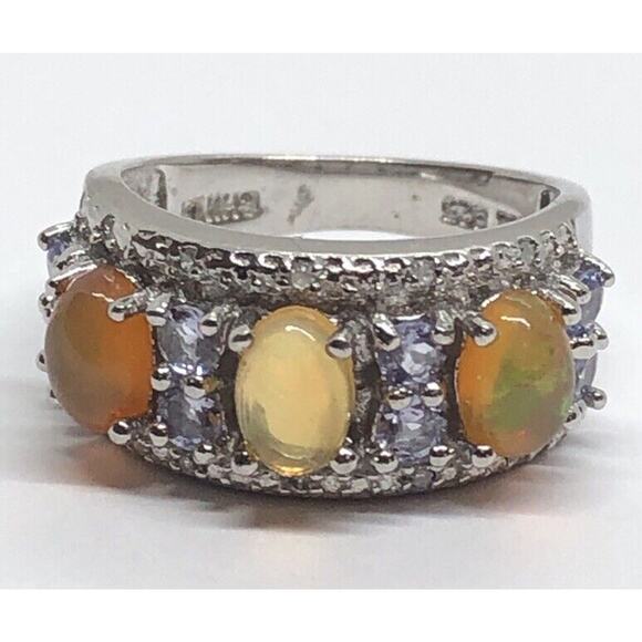 Vintage Tanzanite and Opal Sterling Silver Ring 925 Size 5 - Picture 7 of 7